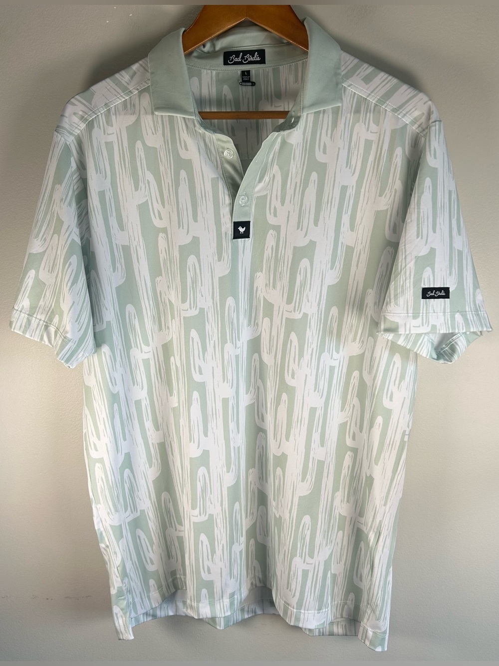 Bad Birdie Men’s Polo Shirt Size L Golf Core Desert Roads Cactus Stretch NWOT